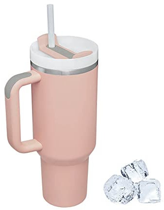 YsinoBear Tumblers Cup w/ Straw, Lid & Handle,40oz/1200ml Stainless Steel Coffee Travel Insulated Cup Mug,Leak Proof Vacuum Insulated Water Bottle Hot Iced Drink, High Capacity Travel Mug (Pink/A)