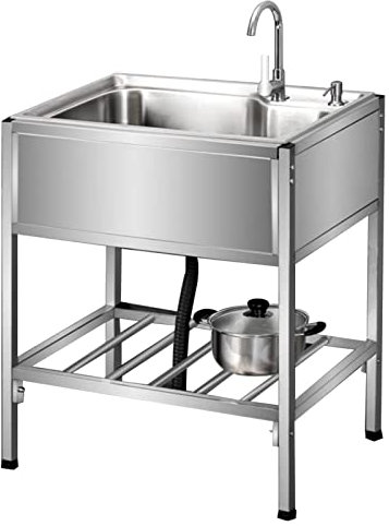 Evier Buanderie ExtéRieur ÉVier Cuisine Inox 1 Bac Station Lavage Main Commerciale Seul Bol avec Kit D'éVier éGouttoir Bassin Plonge Cuisine Sur Pied avec Robinet pour Buanderie/Le Jardin/Garage ( Col