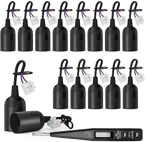 14 Pezzi Portalampada E27 Nero in Plastica con Filo e Terminale, Tester di Tensione, Supporto della Lampada, per Cantiere/Ristrutturazione/Lavori