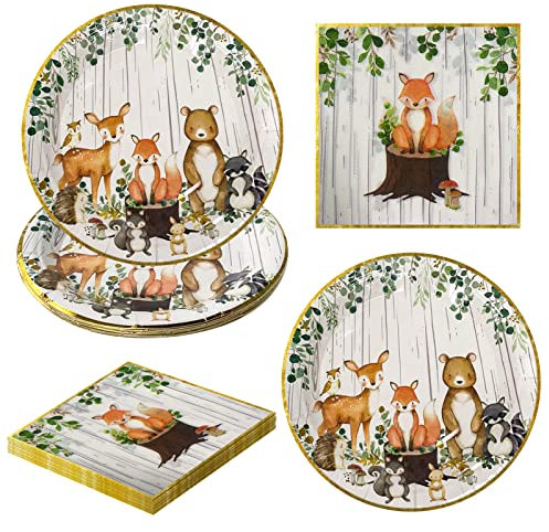 AINIUNIU Jungle Safari Theme Party Tableware Set 20 Pieces Animal Party Decorations Birthday Animal Theme Party Decorations Paper Plates Napkins Birthday Party Tableware (10 Guests)