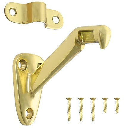 HOME MASTER HARDWARE Heavy Duty Handrail Stair Brackets Brass Staircase Hand Rail Bracket, Gold Finish, 1Pcs