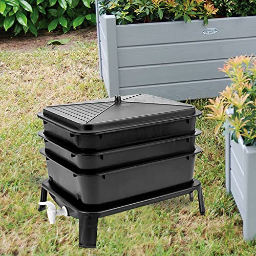 RNQZ 4-Tray Plants Home Worm Compost Bin, Compost Box for Indoor/Outdoor Use,Easy Setup and Sustainable,Black