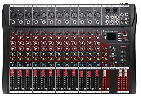 AGAATI Live Mixers, Studio Mixing Desks DJ Audio Mixer Mixing Console with USB MP3 Jack 12 Channel Professional Karaoke Amplifier 48V Phantom Power