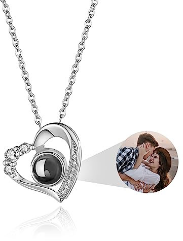 Easycosy personalisierte Halskette mit Bild Projektion, Kette damen mit Foto und vielfältiges Projektion Anhänger im Stein als personalisierte Geschenke für Frauen & Freundin zum Geburtstag Jahrestag