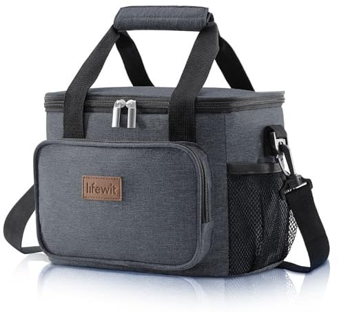 Lifewit Bolsa Termica Porta Alimentos 8.5L(12 Latas), Bolso Comida Trabajo Hombre y Mujer, Lunch Bag para Lonchera, Pequeña Bolsas Nevera Portatil para Playa, Viaje, Work, Gris Oscuro