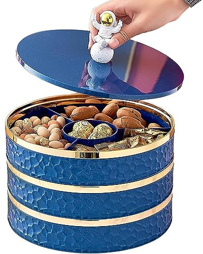 BBTISG Contenedor de bandeja para aperitivos, 600 ml, bandeja de frutas secas de astronauta, almacenamiento de aperitivos con tapa giratoria para nueces, postres, contenedor de servir para frutos