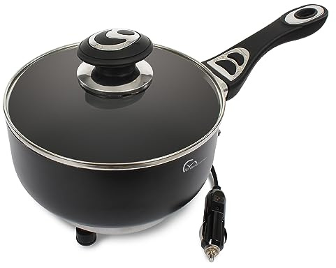 Travel Time - 12V cooking pot with lid, universal for most vehicles, non-stick surface, stay cool handle, cook on the go, small kitchen appliance