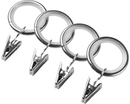 RENA Gardinenringe mit Klammern Vorhangringe-Set mit Clips für Gardinenstange 19 mm Vorhang-Clips Gardinen-Klammern aus Metall Stahleffekt 10 Stück