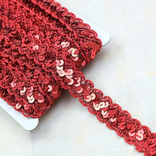 SYSUII 13M*23mm Glänzendes Geflochten Zierband Paillettenband Paillettenschnur Dekoratives Accessoire Glitzer Borte Aus Dekoband FüR DIY NäHen KostüMe Handwerk Verzierungen Schmuckherstellung-Rot