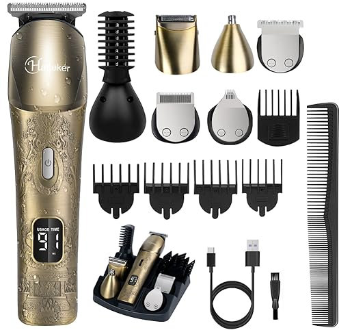 Hatteker Regolabarba da uomo, impermeabile, senza fili, rasoio elettrico, kit per la rasatura con baffi, viso, naso, corpo (bronzo)