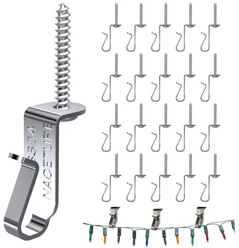 NACETURE String Light Hanger Hooks- Stainless Steel Light Clips, Outdoor Small Screw Hook for Christmas Party Led Light Wire, Led Fairy Light Hook (Sliver 20 Pack for Ceiling)