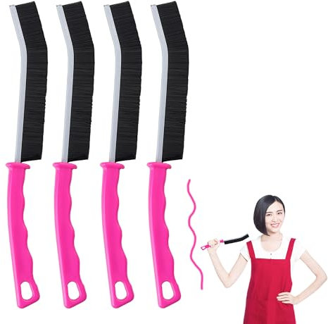 4 Pack Crevice Cleaning Brush Set with, Gap Cleaning Brush Tool, Bathroom Gap Brush, Grout Cleaner Brush Hard Bristle Crevice Cleaning Brush, Pink
