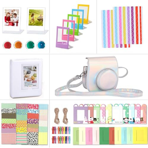 Riosin Instant Mini 12 Accessories Compatible with Fujifilm Instax Mini 12 Camera,Include mini 12 Case,Album,Filters,Wall Hang Frames,Film Frames,Border Stickers,Corner Stickers (Magic Silver)