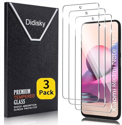 Didisky 3-Unidades Cristal Templado Protector de Pantalla para Xiaomi Redmi Note 10S, Note 10 4G 6.43'' (no para Redmi note 10 5G), Antihuellas, Sin Burbujas, Fácil de Limpiar, 9H Dureza,Transparente