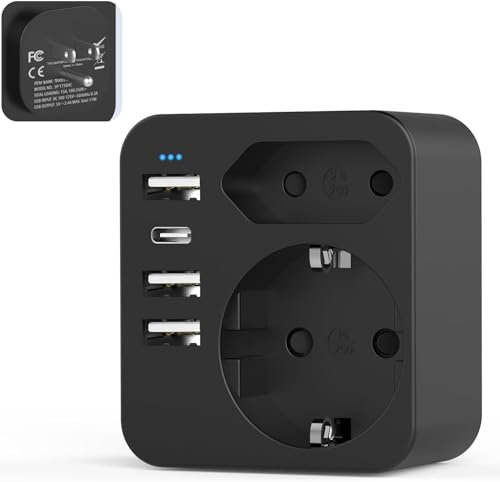 6-in-1 USA Adapter Steckdose, Adapter USA Deutschland Stecker mit 3USB 1USB C (3.4A), Reiseadapter USA Steckdosenadapter Reisestecker Stromadapter für Amerika Kanada Thailand Mexiko