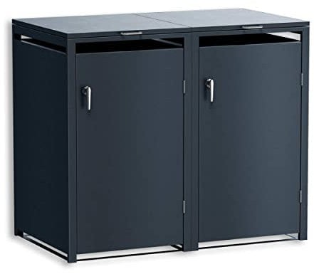 Metzler Mülltonnenbox in Anthrazit 2er Tonnen, Kapazität bis 240L, witterungsbeständiger und pulverbeschichteter Stahl mit Automatikdeckel, abschließbar, Tonnenhaus, Garten- und Müllbox