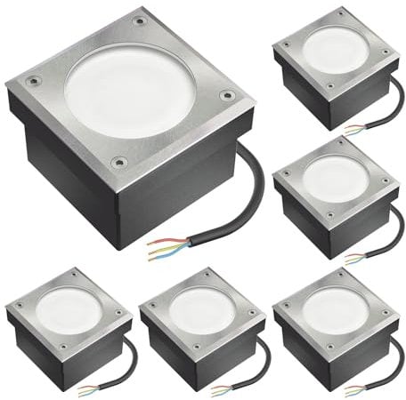 ledscom.de 6x LED Pflasterstein Bodeneinbauleuchte NEOLUM für außen, IP67, eckig, 10 x10cm, inkl. GX53 Leuchtmittel, 51lm, warmweiß