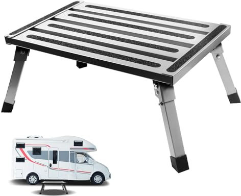 MaxEarn Wohnwagen Trittstufe Klappbar, Klapptritt Trittleiter, Faltbar Tritthocker mit Rutschfester Gummimatte, Trittstuhl für Caravan SUV, Camping oder als Home Küche Bad Fußhocker