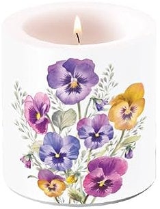 Ambiente Pansies Pillar Candle Wax Wind Light 9 cm High Burning Time Approx. 35 Hours Flowers Spring Summer Garden Pansy Decorative Candle Series