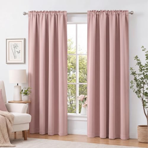 Gardine mit Kräuselband Blickdicht Altrosa - H 175 x B 140 cm (1 Stück) | Vorhang blickdicht in 14 Farben & 5 Größen - Eleganter Faltenwurf für Wohnzimmer & Schlafzimmer
