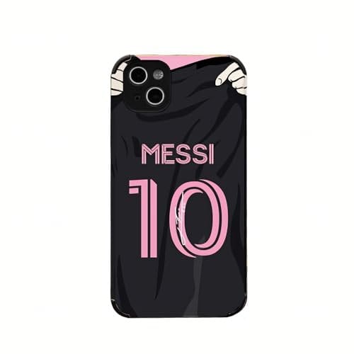 Slrioks MESSl Black Jersey Phone Case Creative Soccer Case for iPhone 14 Thin Soft Imitation Leather Shockproof