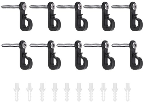 ZAAWUUT Indoor Outdoor Light Hanger Hooks,10 Sets Screw Hooks Clips for Hanging String Lights Fairy Lights Patio Light (10, Black)