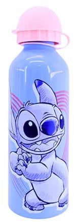 Disney Stitch Botella Reutilizable, Cantimplora Stitch y Angel Diseño Aluminio Resistente, Botella de Agua para Niñas, Botella de Viaje, Capacidad 500 ml | Rosa