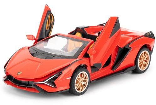 imtfzct 1/32 Lamborghini Sian Roadster Alloy Car Model, Sound und Licht Spielzeugauto mit Pullback-Funktion, geeignet für Sammlerauto-Modelle, Geschenk für Kinder (rot)