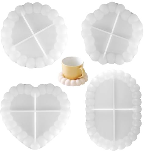 MOSTFUN 4 Stück Silikonform Untersetzer, Silikonform Tablett, Epoxidharz Silikonformen, Silikonformen Gießformen für Untersetzer Kerzenhalter, DIY Bastelprojekte, Heimdekoration (4 Form)