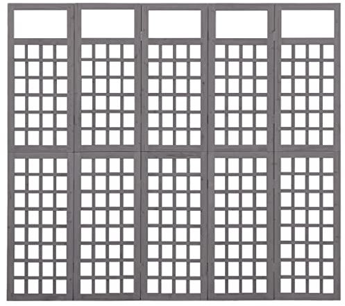 PIXZSSI 5-TLG. Raumteiler Indoor Massivholz Tanne Grau 201,5x180 cm Vielseitig Spalier Bietet Ausreichend Platz für Pflanzen Wohnzimmer Klappdesign Trennwand Dekorative Funktion Schlafzimmer