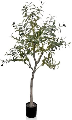 Duscdesp Olivo artificial de 120 cm, árbol artificial grande, plantas falsas, árbol de olivo sintético en macetas para interiores y exteriores, hogar, oficina, sala de estar (120 cm y verde)