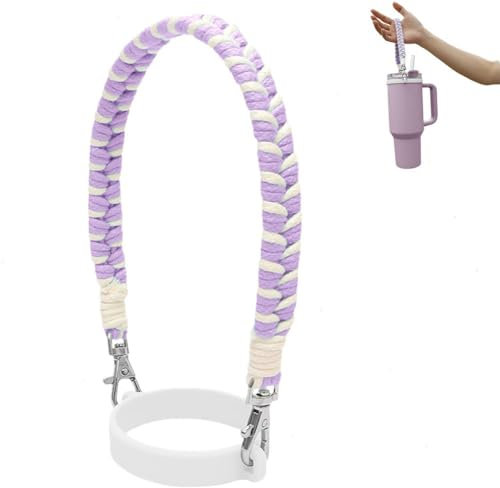 HUIIUH Cinghia per manico per bottiglia d'acqua per bicchiere Stanleys 16-40OZ, manico in cotone paracord per bottiglia d'acqua, cinghia per bottiglia d'acqua con anello in silicone addensato
