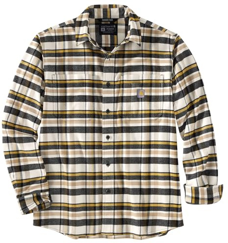 Carhartt Herren Rugged Flex Relaxed Fit Midweight Flannel Langarm Plaid Shirt, Malt, Mittel
