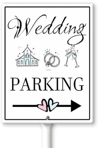 Horienteeon Panneau directionnel pour stationnement de mariage avec piquets 11,5 × 15 cm, panneau en aluminium robuste, flèche de stationnement pour mariage, panneau de signalisation directionnelle