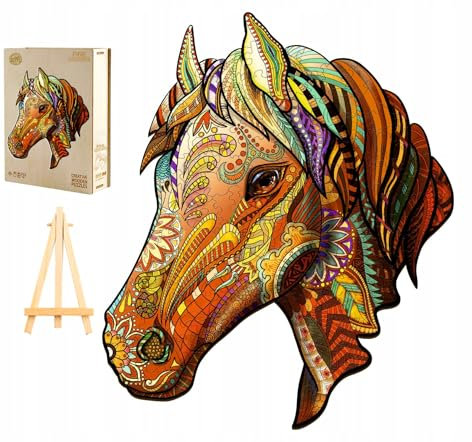 PASJO - Holzpuzzle Erwachsene mit Pferdemotiv 300 Teile 22x22 cm - Geschenkidee für Kinder - Holz Puzzle Pferd - Einzigartige Tierförmige Holz-Puzzle - Creative Jigsaw aus Holz für Erwachsene