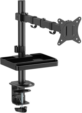 AD ADVANCE - XTENDMOUNTS Single, Support Ecran PC de 17 à 32 Pouces, Compatible VESA 75x75 et 100x100, Hauteur et Inclinaison Ajustable, Tablette Rangement et Support Smartphone Inclus