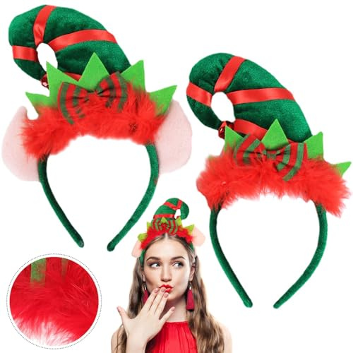 YGCHEN Weihnachts Haarreif Weihnachtself Stirnbänder Weihnachten Elfenhut Haarbänd Weihnachtsstirnband Elf Kopfbedeckung Weihnachtsdeko Haarschmuck Weihnachtsfeier Karneval Party 2 Stück