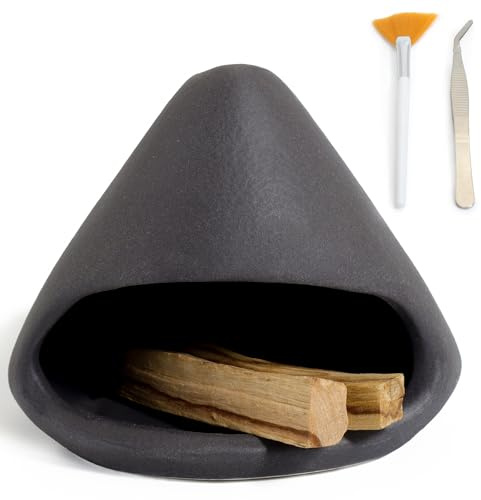 BEYLAB Clay Sculpture Palo Santo Holder - Ceramic Incense Burner for Wood Sticks, Sage, Cone Incense Energy Purifying Smudge Bowl Dish Handcrafted Gift for Meditation and Aromatherapy Courses - Black