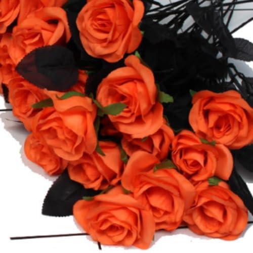 Künstliche Rosen, 10 nicht verblassende, einzelne Stiel, künstliche Seidenblumen, realistische Blütenflora für Heimwerker, Heimdekoration, Brautstrauß, Halloween-Dekoration (Orange)