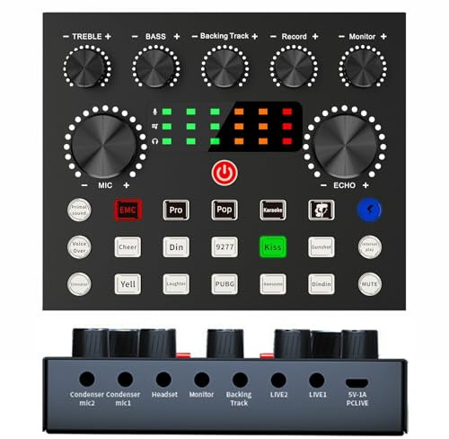 Live Soundkarte, Audio Mixer mit 10 Soundeffekten, Bluetooth Streaming DJ Mixer, Sound Mixer Board für Live Streaming/Aufnahme/Podcasting/Gaming