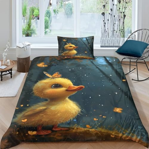 BANEUBBDE Gelbe Ente Bettbezug Set Bettwäsche-Sets Kinderbettwäsche Reißverschluss Mit Kissenbezügen Betten Set Für Jugendliche Kinder Schlafzimmer Single（135x200cm）