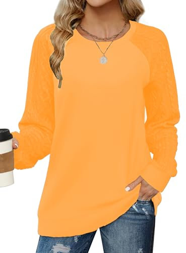 Cuptacc Pull Femme Hiver Sweat Femme Manches Longues Col Rond Basic Grande Taille Orange Vif L