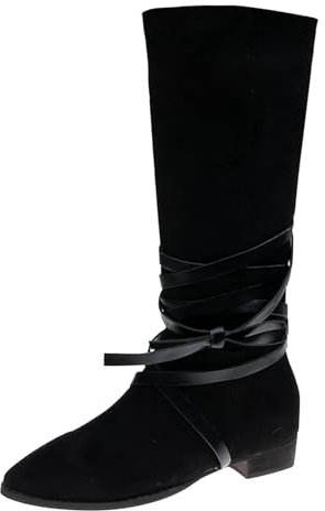 Generico Stivali Texani Camperos Invernali Texani Scarponcini a Punta Stivali Texani Donna con Tacco Bassi Scarponcino Equitazione Stivaletti Donna Boots a Metà Polpaccio da Cowboy Cowgirl Stivaletti