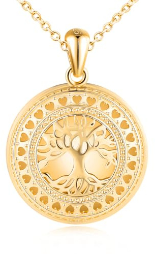 MICMIF Plata de ley 925 Collar Medallón Arbol de Vida para Foto Personalizada Colgante Hueco Redondo con Cadena 45+5cm, Joyería Memorial Fotografía Locket para Mujer Niña Familia