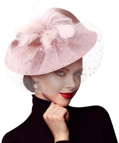 DRESHOW Fascinator Hüte für Damen Blume Mesh Feder Fascinator Hochzeit Cocktail Tea Party Hut Kopfbedeckung für Damen Mädchen