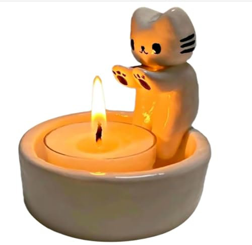 Ayolofei Cartoon Kätzchen Kerzenhalter, Niedliche Katzen Kerzenhalter, Kitten Candle Holder, Weiß, Harz, Norm, 6*6cm/2.36*2.36in, 100g