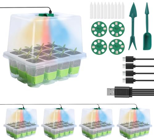 Fohil Paquete de 4 Semilleros de Germinacion mejoradas con Luces de Cultivo, Mini Invernadero Germinador, Caja de Cultivo de Invernadero Interior con Ventilaciones