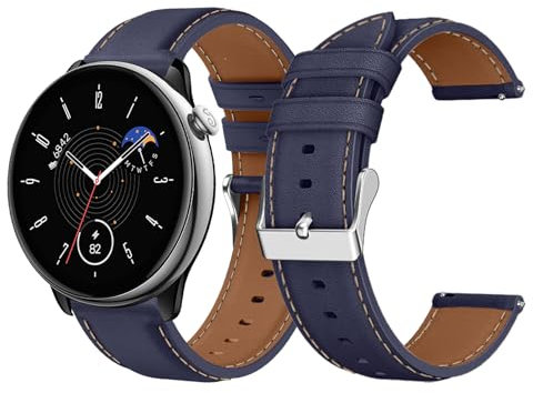 LanQii 20mm Leder Armband für Amazfit Active 2/Active/Bip 3/Bip 3 Pro/Bip/Bip S Uhrenarmband, Weiches Leder Ersatzarmband für Amazfit GTR Mini/GTR 42mm/GTS 4/GTS 4 Mini/GTS 3/GTS 2 - Blau