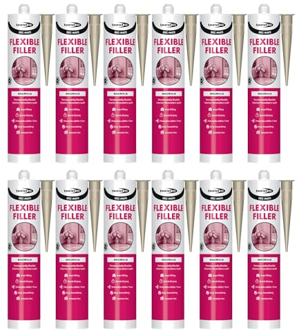 Bond It DEC-MATE Flexible Decorators Caulk – 12x Magnolia, 285ml EU3 | Quick-Drying Interior Gap Filler for Cracks & Joints – Over-Paintable Within 1 Hour | Easy Smoothing Flexible Filler Sealant