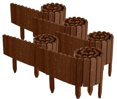 Floranica 10 m Beeteinfassung Flexibler Holzzaun 5 St. 2 m x 20 cm Braun Steckzaun aus Kiefernholz Rasenkante Teichzaun Rollboard 5 tlg Erweiterbares Zaunset für Garten